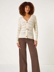 Roman Natural Stitch Detail Button Through Knit Cardigan - Image 1 of 5