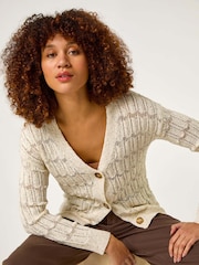 Roman Natural Stitch Detail Button Through Knit Cardigan - Image 2 of 5