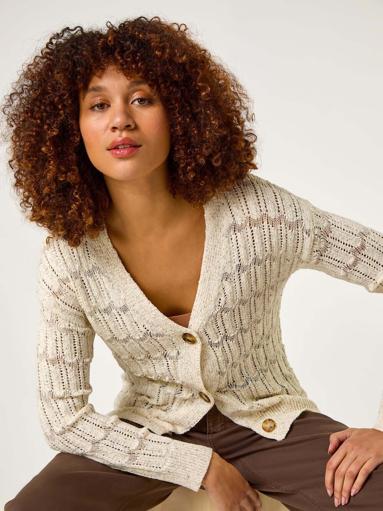 Roman Natural Stitch Detail Button Through Knit Cardigan - Image 2 of 5