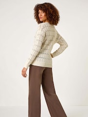 Roman Natural Stitch Detail Button Through Knit Cardigan - Image 3 of 5
