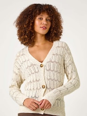 Roman Natural Stitch Detail Button Through Knit Cardigan - Image 4 of 5