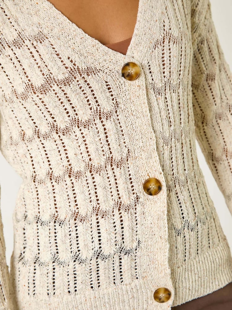 Roman Natural Stitch Detail Button Through Knit Cardigan - Image 5 of 5