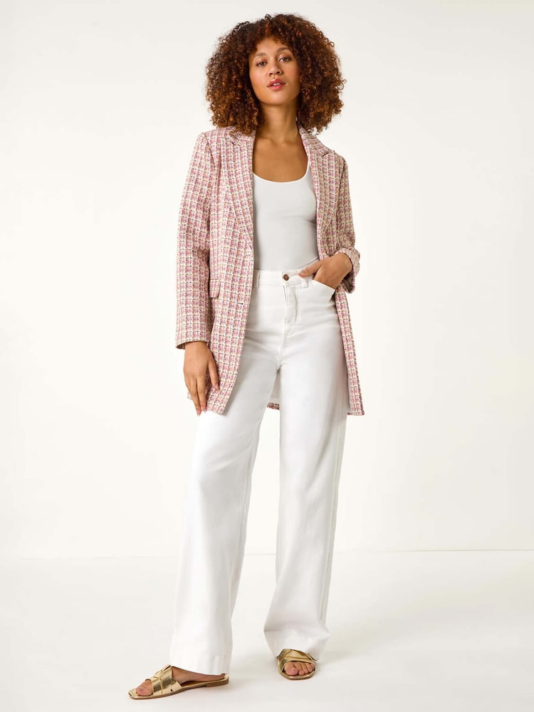 Roman Pink Check Single Breasted Boucle Jacket - Image 1 of 5 Roman Pink Check Single Breasted Boucle Jacket - Image 1 of 5