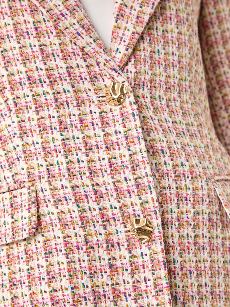 Roman Pink Check Single Breasted Boucle Jacket - Image 5 of 5 Roman Pink Check Single Breasted Boucle Jacket - Image 5 of 5