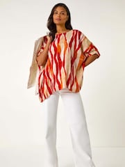 Roman Red Abstract Buttoned Top - Image 2 of 5