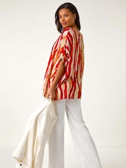 Roman Red Abstract Buttoned Top - Image 3 of 5