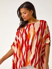 Roman Red Abstract Buttoned Top - Image 4 of 5