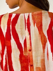 Roman Red Abstract Buttoned Top - Image 5 of 5