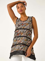 Roman Abstract Print Chiffon Trim Top - Bild 1 von 5