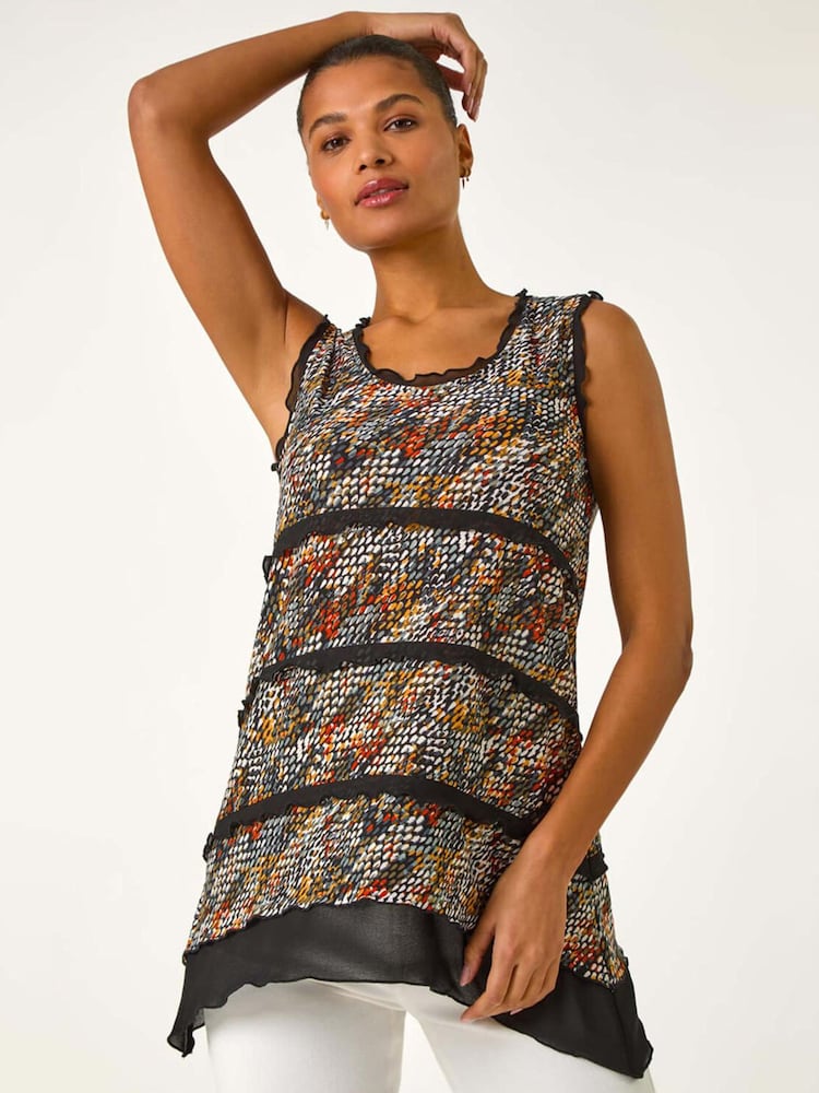 Roman Abstract Print Chiffon Trim Top - Bild 1 von 5