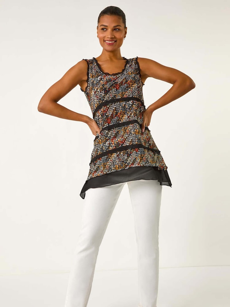 Roman Abstract Print Chiffon Trim Top - Bild 2 von 5