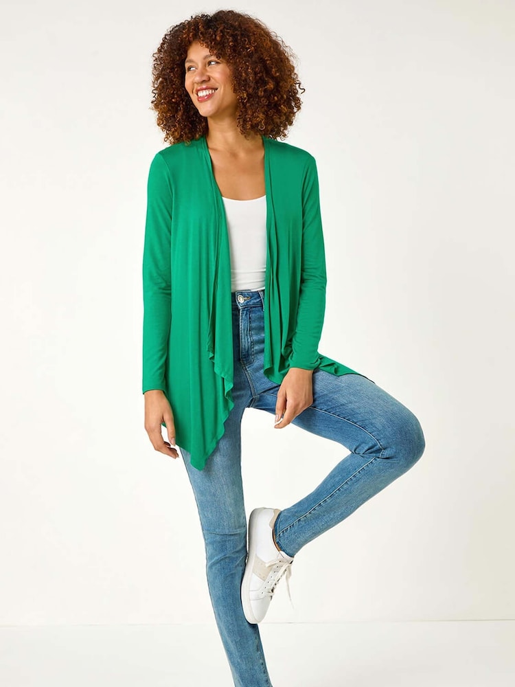 Roman Green Waterfall Front Jersey Knit Cardigan - Image 2 of 5