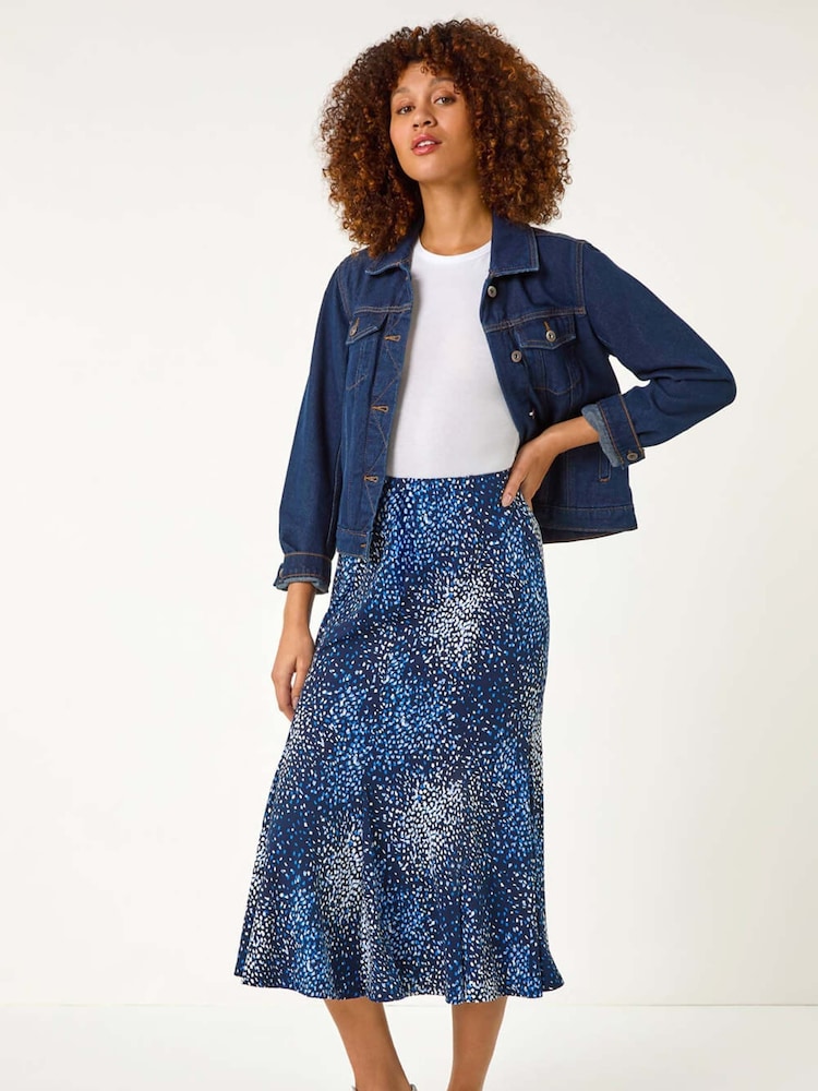 Roman Blue Abstract Print Panel Skirt - Image 2 of 5