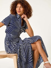 Roman Blue Spot Print Button Through Shirt Dress - Image 1 of 5