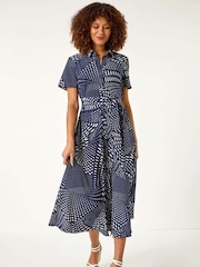 Roman Blue Spot Print Button Through Shirt Dress - Image 2 of 5