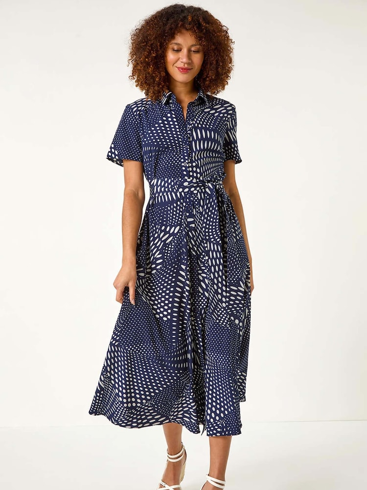 Roman Blue Spot Print Button Through Shirt Dress - Image 2 of 5