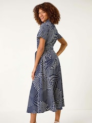 Roman Blue Spot Print Button Through Shirt Dress - Image 3 of 5
