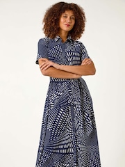 Roman Blue Spot Print Button Through Shirt Dress - Image 4 of 5