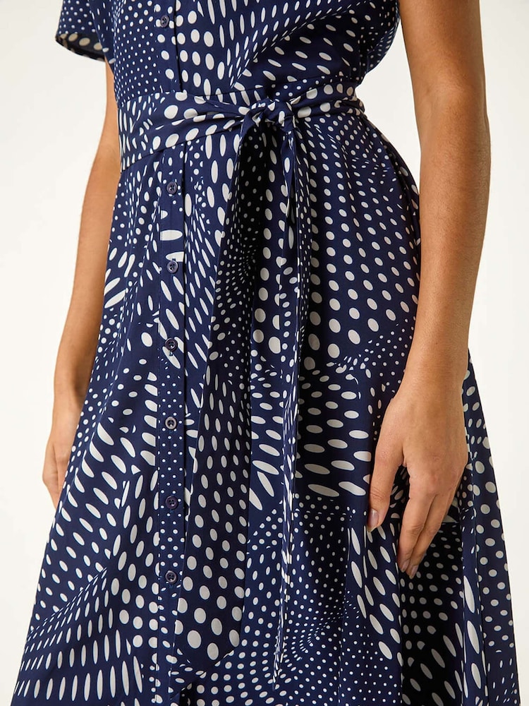 Roman Blue Spot Print Button Through Shirt Dress - Image 5 of 5