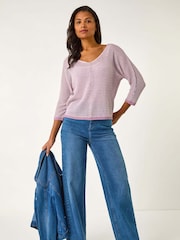 Roman Purple Stitch Detail Knit Crochet Jumper - Image 1 of 5
