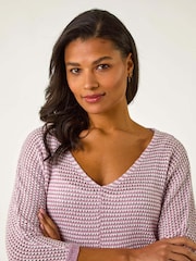 Roman Purple Stitch Detail Knit Crochet Jumper - Image 2 of 5