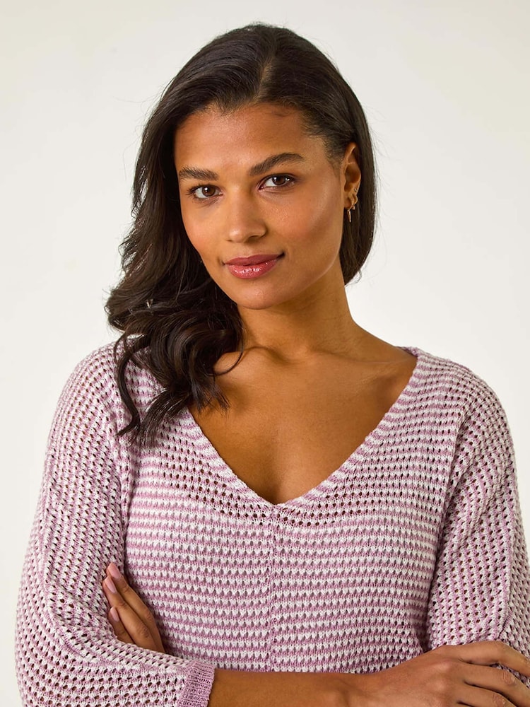 Roman Purple Stitch Detail Knit Crochet Jumper - Image 2 of 5