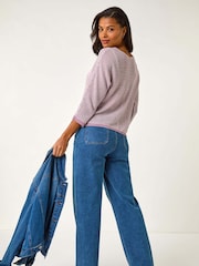 Roman Purple Stitch Detail Knit Crochet Jumper - Image 3 of 5