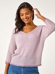 Roman Purple Stitch Detail Knit Crochet Jumper - Image 4 of 5