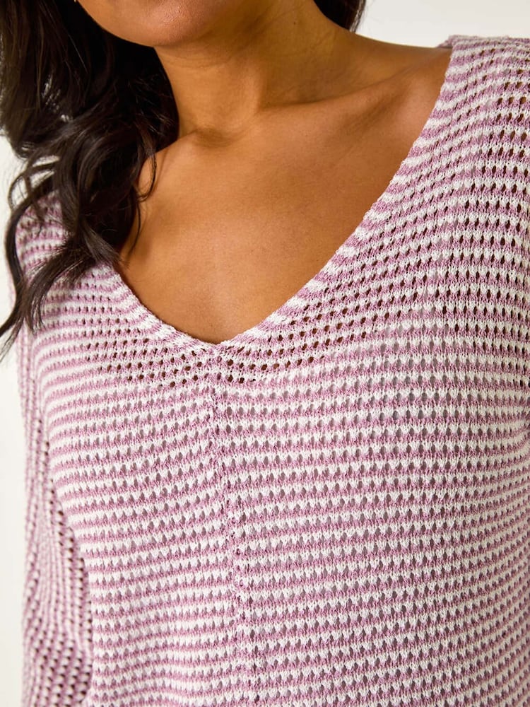 Roman Purple Stitch Detail Knit Crochet Jumper - Image 5 of 5