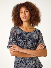Roman Blue Floral Print Spot Frill Midi Dress - Image 4 of 5