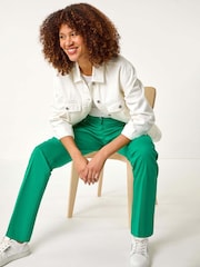 Roman Green Cotton Full Length Stretch Trousers - Image 1 of 5