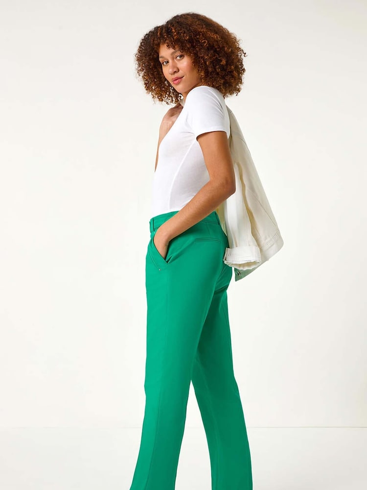 Roman Green Cotton Full Length Stretch Trousers - Image 2 of 5