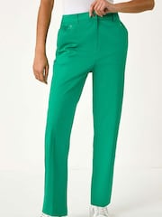 Roman Green Cotton Full Length Stretch Trousers - Image 4 of 5