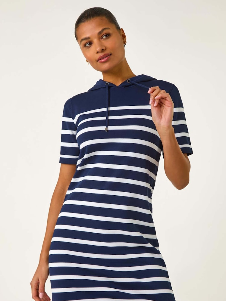 Roman Blue Stripe Hooded Knit Dress - Image 1 of 5