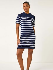 Roman Blue Stripe Hooded Knit Dress - Image 2 of 5