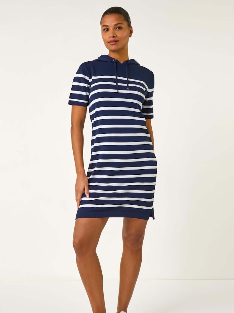 Roman Blue Stripe Hooded Knit Dress - Image 2 of 5