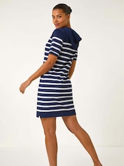 Roman Blue Stripe Hooded Knit Dress - Image 3 of 5