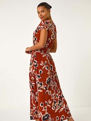 Roman Brown Abstract Print Ruched Waist Maxi Dress - Image 2 of 5