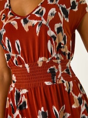 Roman Brown Abstract Print Ruched Waist Maxi Dress - Image 5 of 5