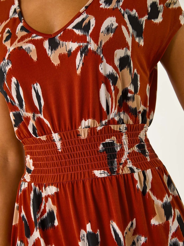 Roman Brown Abstract Print Ruched Waist Maxi Dress - Image 5 of 5