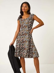 Roman Black Abstract Print Paneled Midi Dress - Image 1 of 5