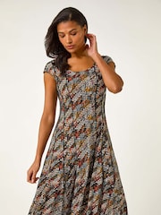 Roman Black Abstract Print Paneled Midi Dress - Image 2 of 5
