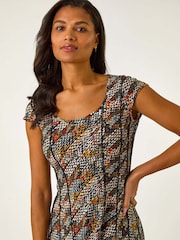 Roman Black Abstract Print Paneled Midi Dress - Image 4 of 5