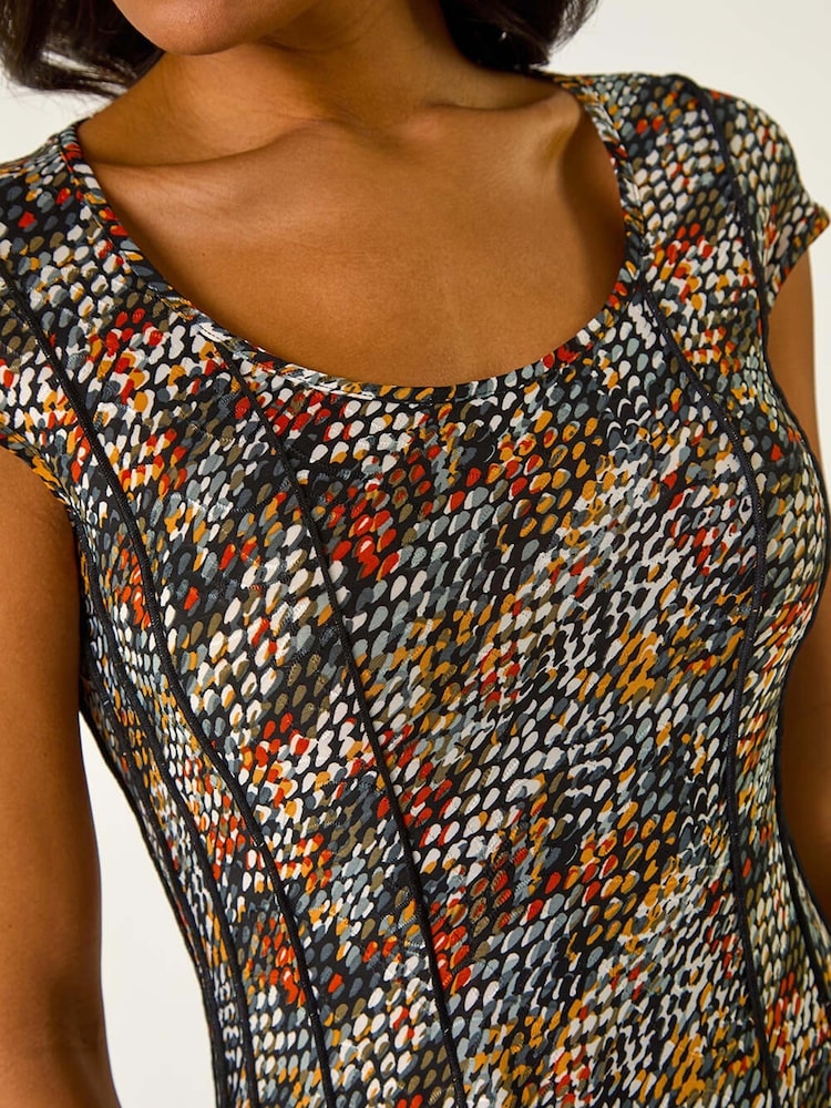 Roman Black Abstract Print Paneled Midi Dress - Image 5 of 5