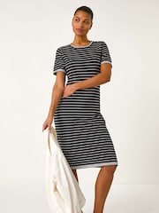 Vestido de malha com estampa de listras romanas - Imagem 2 de 5