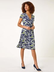 Roman Green Leaf Print Wrap Bodice Dress - Image 1 of 5