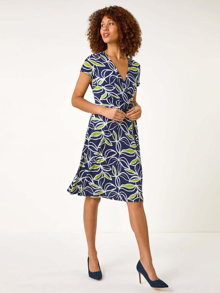 Roman Green Leaf Print Wrap Bodice Dress - Image 1 of 5