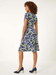 Roman Green Leaf Print Wrap Bodice Dress - Image 3 of 5