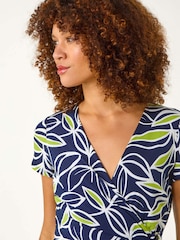Roman Green Leaf Print Wrap Bodice Dress - Image 4 of 5
