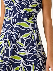 Roman Green Leaf Print Wrap Bodice Dress - Image 5 of 5